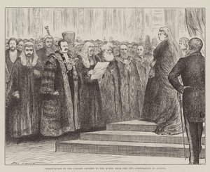 Overhandiging van het Jubileumadres aan de Koningin door de Stadsraad van Londen door Henry Stephen Ludlow